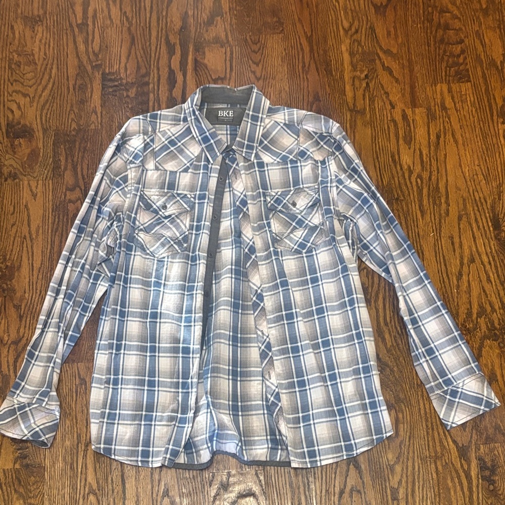 BKE Navy and White Plaid Shirt